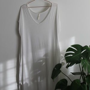 Long White T-Shirt Dress with Pockets